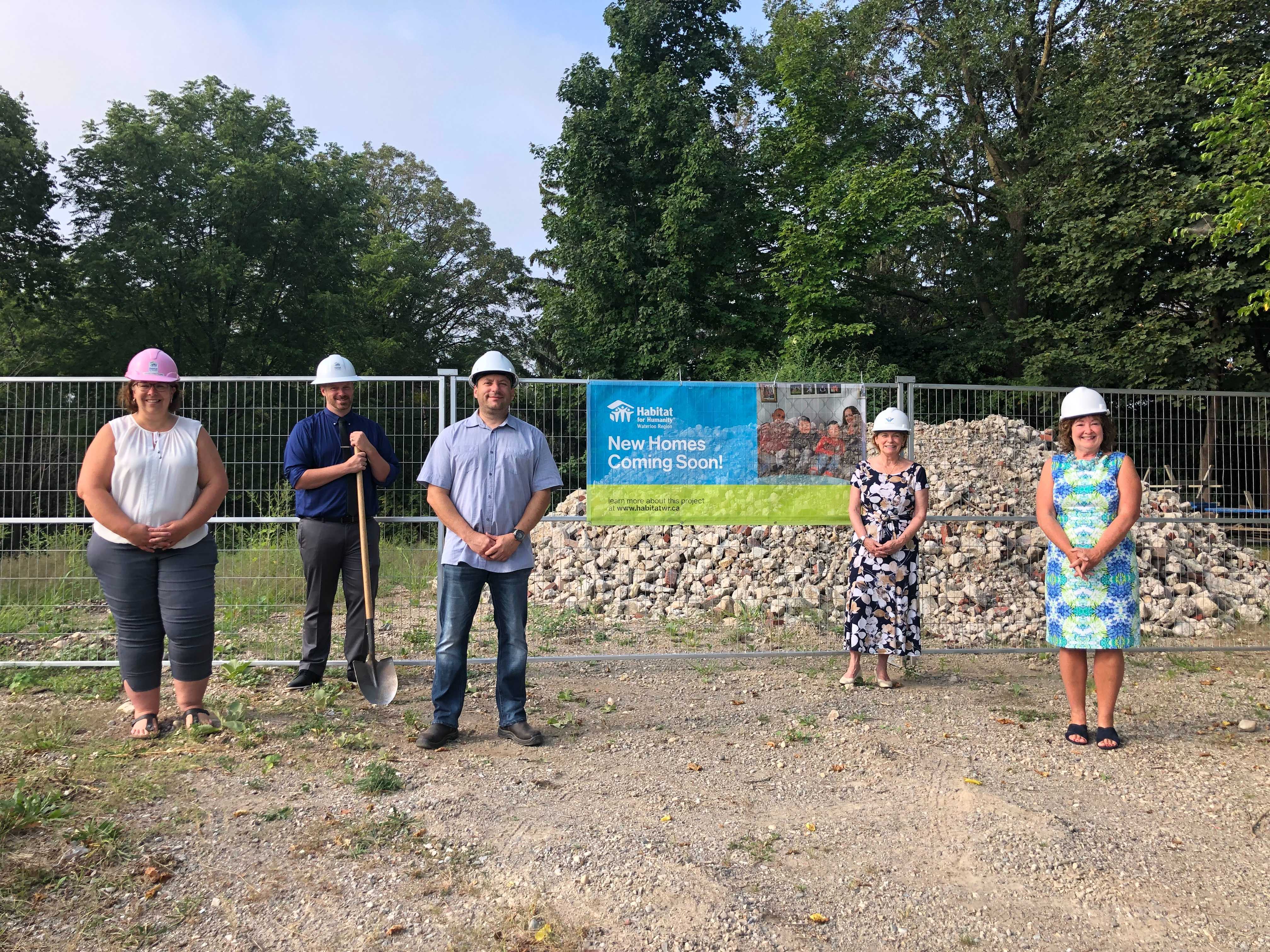 pictured (left to right) Janine Armstrong Director of Community Outreach, Philip Mills CEO, Bil Ioannidis Director of Constuction Services, Regional Chair Karen Redman, and Cambridge Mayor Kathryn McGarry