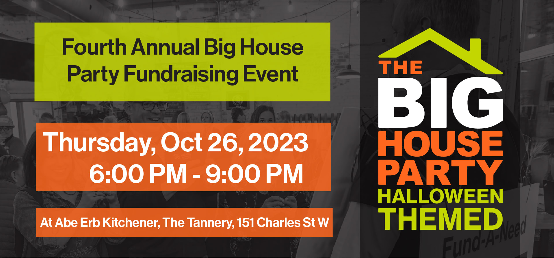 Big House Party Halloween Themed: Third Annual Big House Party Fundraising Event. October 27, 2022 6-9 PM. At Farm League Brewing. $50 Per Ticket